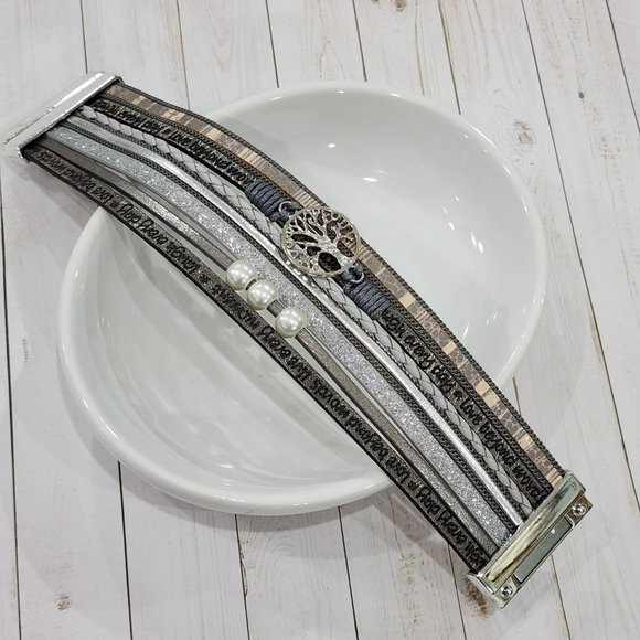 Multy Layers‎ Leather Bangle Magnetic Bracelet for Men and Women 7.5in - Silver - Picture 11 of 11